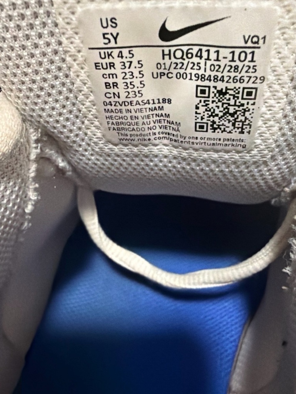 Nike Kids White Sneakers with Blue Insole